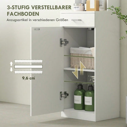 Schmaler Hochschrank 179 cm mit Schublade, Tür & verstellbaren Regalen, für Badezimmer & Wohnzimmer, 35x30,5x179 cm, weiß - von HOMCOM
