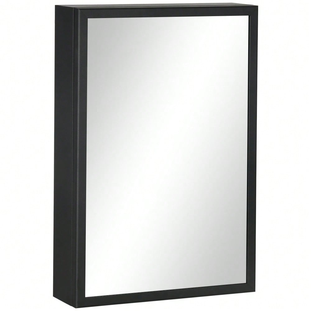kleankin Spiegelschrank mit 3 Einbauspiegeln, Badezimmerschrank Hängeschrank (40x12x60 cm), Medizinschrank mit 3 Etagen, Spiegel Schrank für Bad & Schlafzimmer, Schwarz