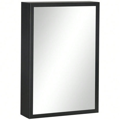 kleankin Spiegelschrank mit 3 Einbauspiegeln, Badezimmerschrank Hängeschrank (40x12x60 cm), Medizinschrank mit 3 Etagen, Spiegel Schrank für Bad & Schlafzimmer, Schwarz