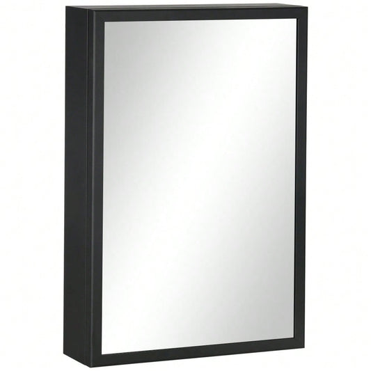 kleankin Spiegelschrank mit 3 Einbauspiegeln, Badezimmerschrank Hängeschrank (40x12x60 cm), Medizinschrank mit 3 Etagen, Spiegel Schrank für Bad & Schlafzimmer, Schwarz