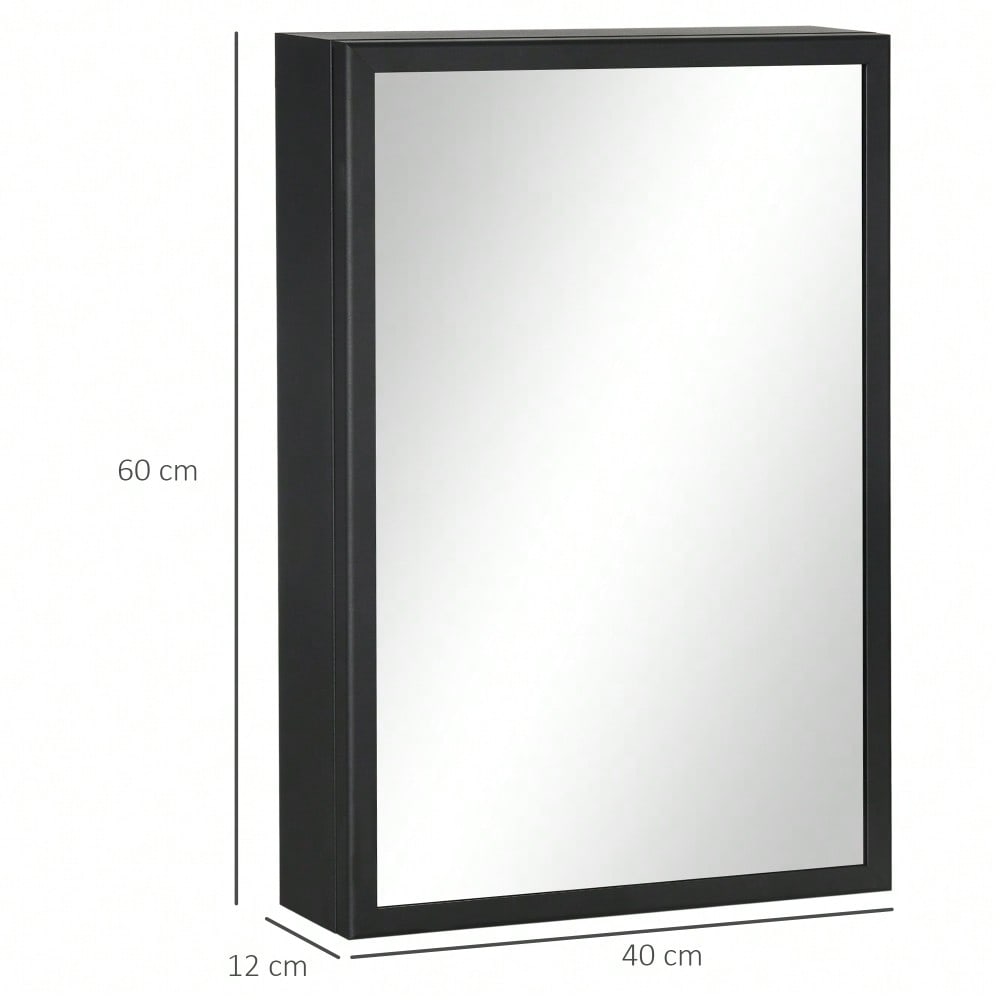 kleankin Spiegelschrank mit 3 Einbauspiegeln, Badezimmerschrank Hängeschrank (40x12x60 cm), Medizinschrank mit 3 Etagen, Spiegel Schrank für Bad & Schlafzimmer, Schwarz