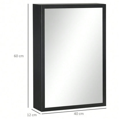 kleankin Spiegelschrank mit 3 Einbauspiegeln, Badezimmerschrank Hängeschrank (40x12x60 cm), Medizinschrank mit 3 Etagen, Spiegel Schrank für Bad & Schlafzimmer, Schwarz