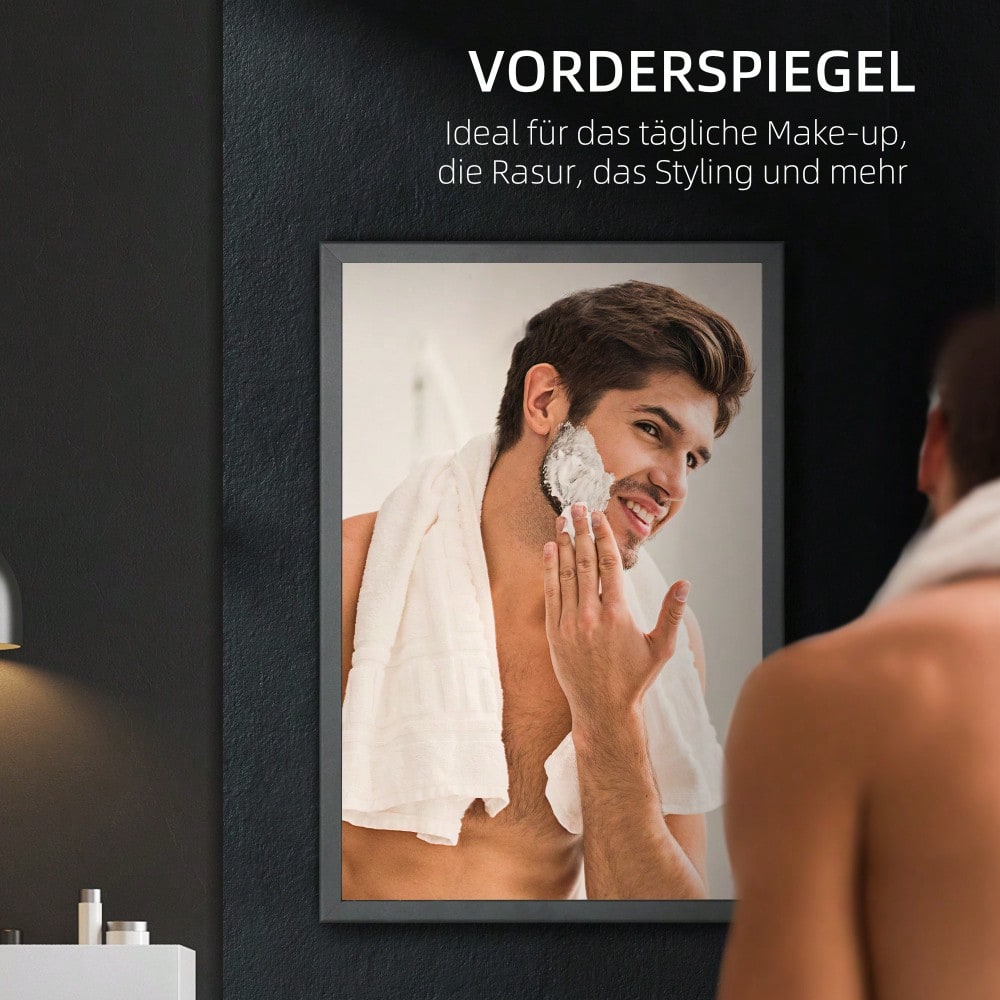 kleankin Spiegelschrank mit 3 Einbauspiegeln, Badezimmerschrank Hängeschrank (40x12x60 cm), Medizinschrank mit 3 Etagen, Spiegel Schrank für Bad & Schlafzimmer, Schwarz