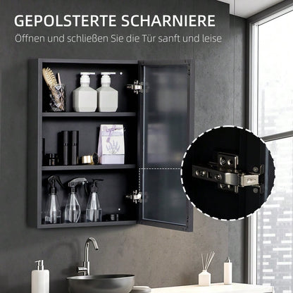 kleankin Spiegelschrank mit 3 Einbauspiegeln, Badezimmerschrank Hängeschrank (40x12x60 cm), Medizinschrank mit 3 Etagen, Spiegel Schrank für Bad & Schlafzimmer, Schwarz