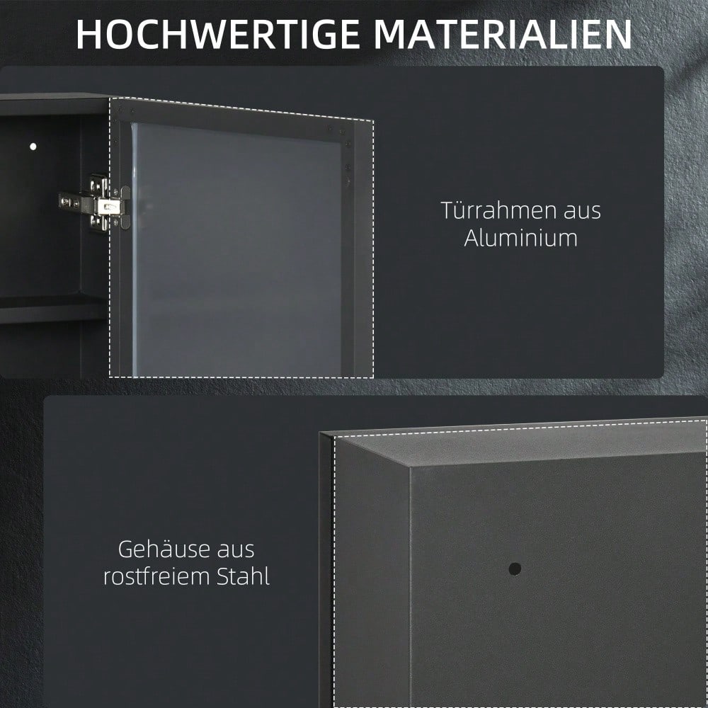 kleankin Spiegelschrank mit 3 Einbauspiegeln, Badezimmerschrank Hängeschrank (40x12x60 cm), Medizinschrank mit 3 Etagen, Spiegel Schrank für Bad & Schlafzimmer, Schwarz