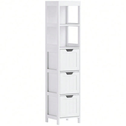Kleankin Badezimmerschrank Hochschrank, 142.4 cm hoch, 3 Schubladen & 2 offene Fächer, Stauraum Schrank für Bad & Wohnzimmer, Weiß, 30x30 cm (BxT)