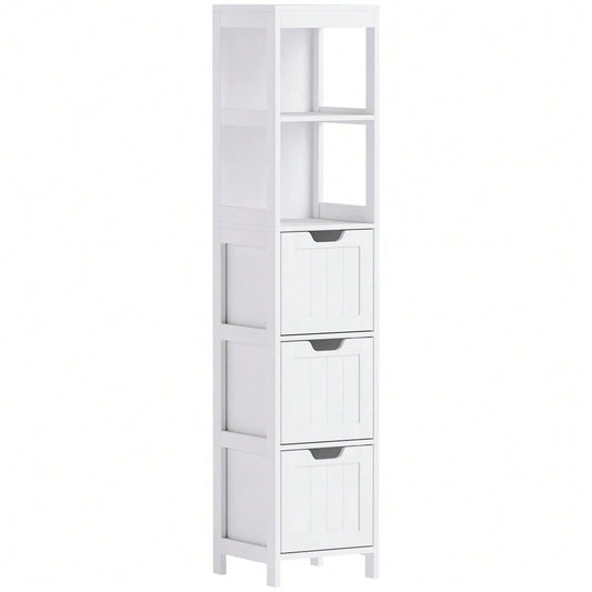 Kleankin Badezimmerschrank Hochschrank, 142.4 cm hoch, 3 Schubladen & 2 offene Fächer, Stauraum Schrank für Bad & Wohnzimmer, Weiß, 30x30 cm (BxT)