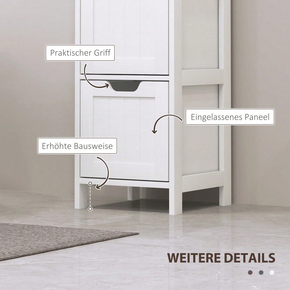 Kleankin Badezimmerschrank Hochschrank, 142.4 cm hoch, 3 Schubladen & 2 offene Fächer, Stauraum Schrank für Bad & Wohnzimmer, Weiß, 30x30 cm (BxT)
