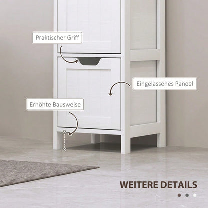Kleankin Badezimmerschrank Hochschrank, 142.4 cm hoch, 3 Schubladen & 2 offene Fächer, Stauraum Schrank für Bad & Wohnzimmer, Weiß, 30x30 cm (BxT)