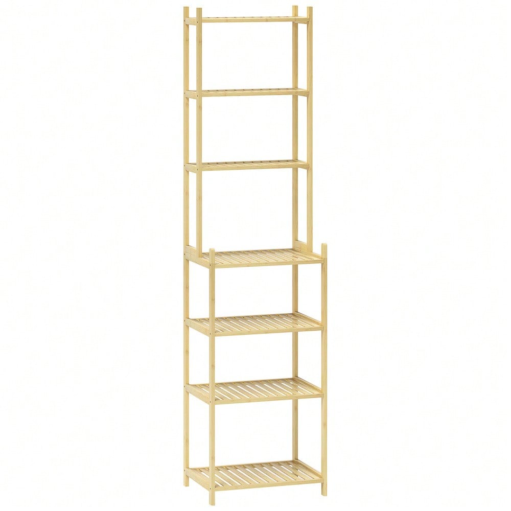 HOMCOM Badezimmerregal aus Bambus, 180 cm hohes Badregal mit 7 Ebenen, Standregal für Bad & Wohnzimmer, Stauraum Aufbewahrungsregal, Natur, 44x33 cm (BxT)