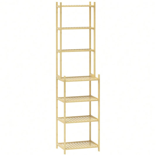 HOMCOM Badezimmerregal aus Bambus, 180 cm hohes Badregal mit 7 Ebenen, Standregal für Bad & Wohnzimmer, Stauraum Aufbewahrungsregal, Natur, 44x33 cm (BxT)