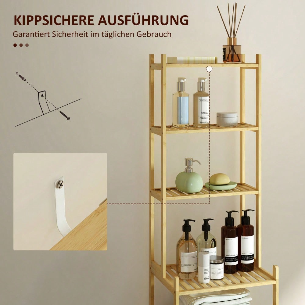 HOMCOM Badezimmerregal aus Bambus, 180 cm hohes Badregal mit 7 Ebenen, Standregal für Bad & Wohnzimmer, Stauraum Aufbewahrungsregal, Natur, 44x33 cm (BxT)