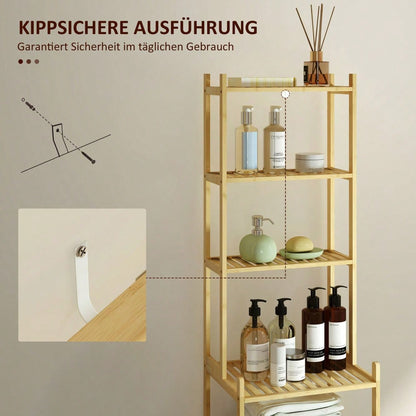 HOMCOM Badezimmerregal aus Bambus, 180 cm hohes Badregal mit 7 Ebenen, Standregal für Bad & Wohnzimmer, Stauraum Aufbewahrungsregal, Natur, 44x33 cm (BxT)
