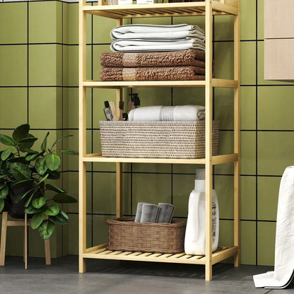 HOMCOM Badezimmerregal aus Bambus, 180 cm hohes Badregal mit 7 Ebenen, Standregal für Bad & Wohnzimmer, Stauraum Aufbewahrungsregal, Natur, 44x33 cm (BxT)