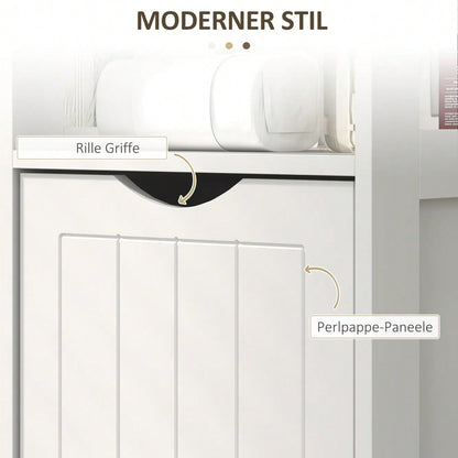 HOMCOM Badezimmerschrank schmal für kleine Räume, 141.2 cm Hochschrank mit 2 Schubladen & 3 offenen Fächern, Toilettenschrank Badschrank, Weiß, 30x30 cm (BxT)