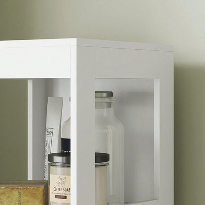 HOMCOM Badezimmerschrank schmal für kleine Räume, 141.2 cm Hochschrank mit 2 Schubladen & 3 offenen Fächern, Toilettenschrank Badschrank, Weiß, 30x30 cm (BxT)