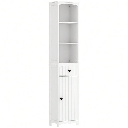 HOMCOM Badezimmerschrank Hochschrank, 170.5 cm hoher Badschrank mit 3 offenen Regalen & 1 Schublade, schmaler Stauraum Schrank für kleine Bäder, Badmöbel Weiß, 34x24 cm (BxT)