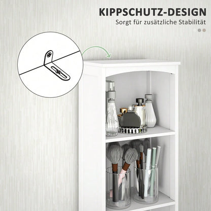 HOMCOM Badezimmerschrank Hochschrank, 170.5 cm hoher Badschrank mit 3 offenen Regalen & 1 Schublade, schmaler Stauraum Schrank für kleine Bäder, Badmöbel Weiß, 34x24 cm (BxT)
