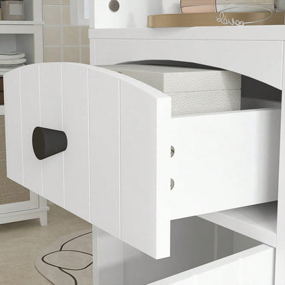 HOMCOM Badezimmerschrank Hochschrank, 170.5 cm hoher Badschrank mit 3 offenen Regalen & 1 Schublade, schmaler Stauraum Schrank für kleine Bäder, Badmöbel Weiß, 34x24 cm (BxT)