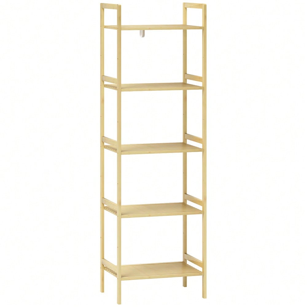 HOMCOM Badregal aus Bambus, 142 cm hohes Badezimmerregal mit 5 verstellbaren Regalböden, Standregal für Bad, Wohnzimmer, Küche, Stauraum Aufbewahrungsregal, Natur, 43.5x31.5 cm (BxT)