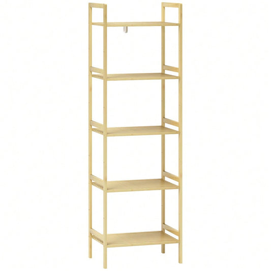 HOMCOM Badregal aus Bambus, 142 cm hohes Badezimmerregal mit 5 verstellbaren Regalböden, Standregal für Bad, Wohnzimmer, Küche, Stauraum Aufbewahrungsregal, Natur, 43.5x31.5 cm (BxT)