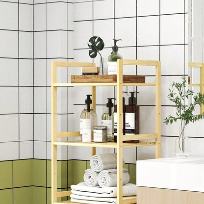 HOMCOM Badregal aus Bambus, 142 cm hohes Badezimmerregal mit 5 verstellbaren Regalböden, Standregal für Bad, Wohnzimmer, Küche, Stauraum Aufbewahrungsregal, Natur, 43.5x31.5 cm (BxT)