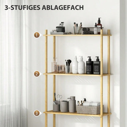 HOMCOM Toilettenregal mit Umkippschutz, 3-stöckiges Badezimmerregal, platzsparendes Multifunktionsregal für Waschküche, Badezimmer, Küche, WC, im Landhausstil, Naturholz