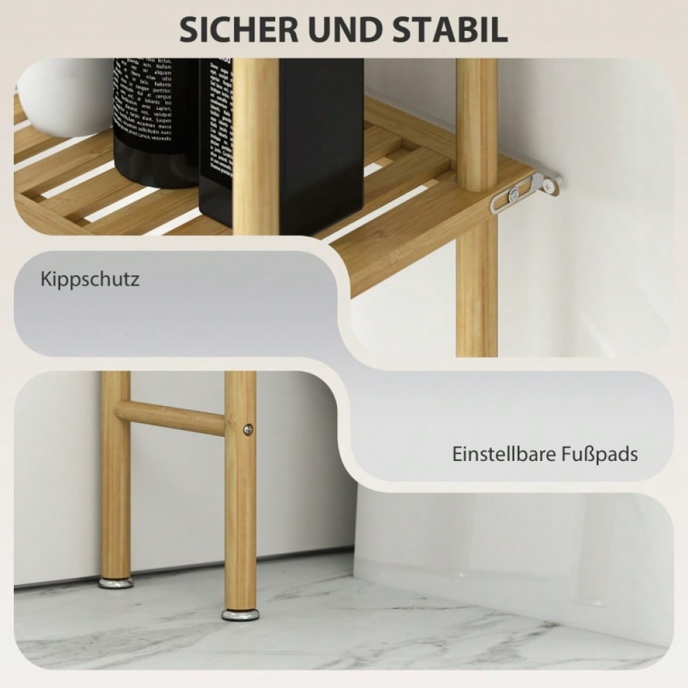 HOMCOM Toilettenregal mit Umkippschutz, 3-stöckiges Badezimmerregal, platzsparendes Multifunktionsregal für Waschküche, Badezimmer, Küche, WC, im Landhausstil, Naturholz