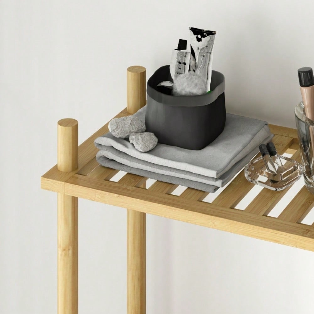 HOMCOM Toilettenregal mit Umkippschutz, 3-stöckiges Badezimmerregal, platzsparendes Multifunktionsregal für Waschküche, Badezimmer, Küche, WC, im Landhausstil, Naturholz