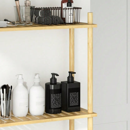 HOMCOM Toilettenregal mit Umkippschutz, 3-stöckiges Badezimmerregal, platzsparendes Multifunktionsregal für Waschküche, Badezimmer, Küche, WC, im Landhausstil, Naturholz