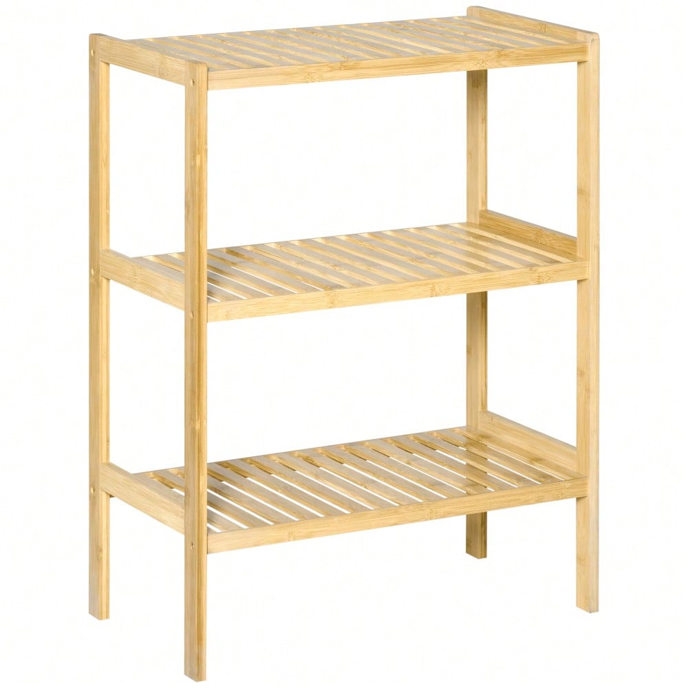 HOMCOM Küchenregal aus Bambus, 3-etagiges Standregal für Bad, Küche, Flur, Wohnzimmer, platzsparendes Möbelstück mit 3 Ablagen, Natur, 62x33x80 cm