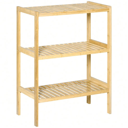 HOMCOM Küchenregal aus Bambus, 3-etagiges Standregal für Bad, Küche, Flur, Wohnzimmer, platzsparendes Möbelstück mit 3 Ablagen, Natur, 62x33x80 cm