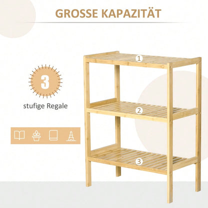 HOMCOM Küchenregal aus Bambus, 3-etagiges Standregal für Bad, Küche, Flur, Wohnzimmer, platzsparendes Möbelstück mit 3 Ablagen, Natur, 62x33x80 cm