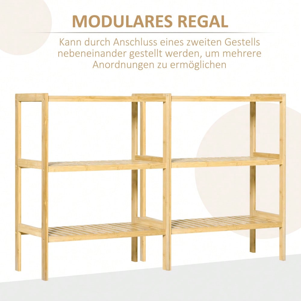 HOMCOM Küchenregal aus Bambus, 3-etagiges Standregal für Bad, Küche, Flur, Wohnzimmer, platzsparendes Möbelstück mit 3 Ablagen, Natur, 62x33x80 cm