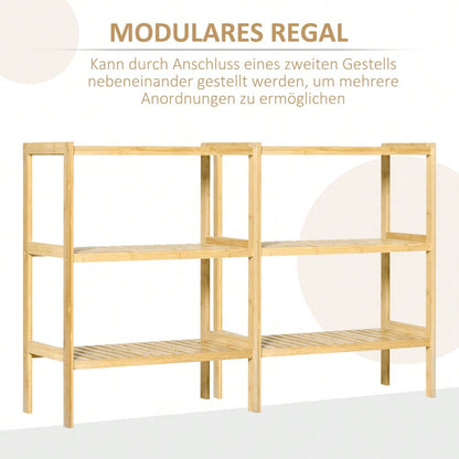 HOMCOM Küchenregal aus Bambus, 3-etagiges Standregal für Bad, Küche, Flur, Wohnzimmer, platzsparendes Möbelstück mit 3 Ablagen, Natur, 62x33x80 cm