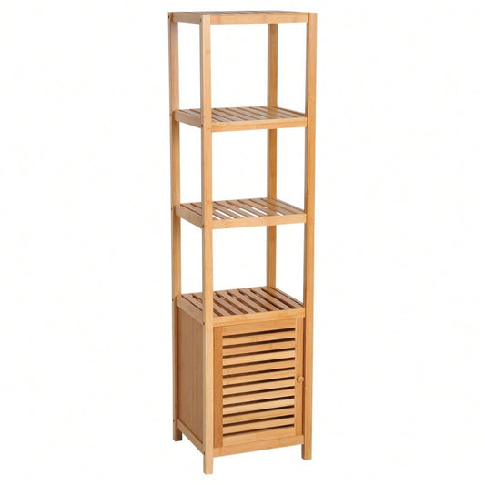 HOMCOM Badezimmerschrank aus Bambus, 140 cm hoher Badschrank mit 3 offenen Fächern, schmaler Toilettenschrank für optimale Aufbewahrung, Natur, 36x33 cm (BxT)