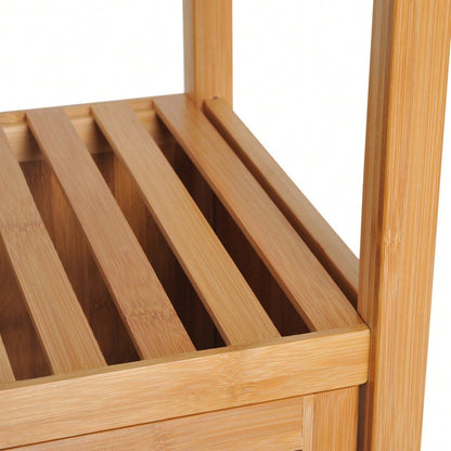 HOMCOM Badezimmerschrank aus Bambus, 140 cm hoher Badschrank mit 3 offenen Fächern, schmaler Toilettenschrank für optimale Aufbewahrung, Natur, 36x33 cm (BxT)