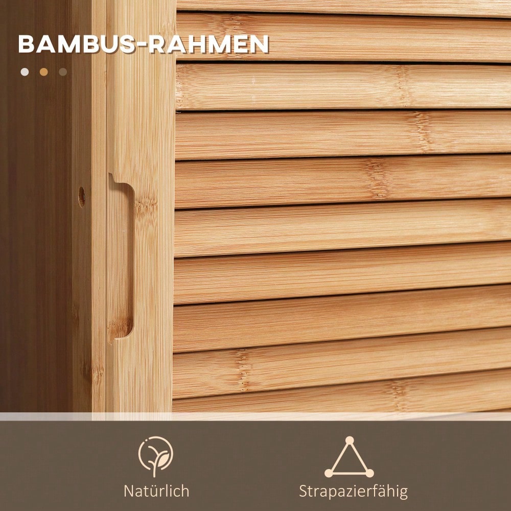 kleankin Badezimmerschrank aus Bambus, 163 cm hoher Badschrank mit 1 Schublade, 3 Ablagen & offenem Fach, schmaler Bambus Schrank für Badezimmer, Natur, 32x30 cm (BxT)