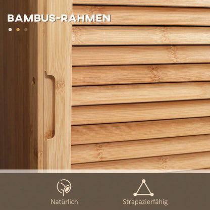 kleankin Badezimmerschrank aus Bambus, 163 cm hoher Badschrank mit 1 Schublade, 3 Ablagen & offenem Fach, schmaler Bambus Schrank für Badezimmer, Natur, 32x30 cm (BxT)