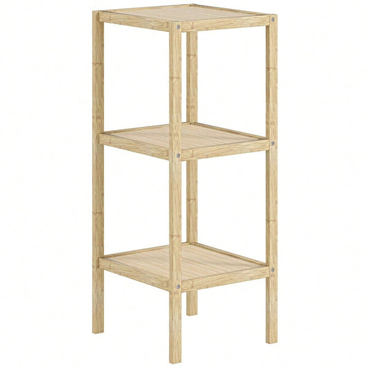 HOMCOM Badregal aus Bambus mit 3 Ebenen, 78 cm hohes Badezimmerregal mit Fußpolster, Standregal für Küche, Bad, Wohnzimmer, platzsparend, Natur, 33x31 cm (BxT)