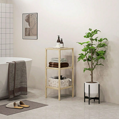 HOMCOM Badregal aus Bambus mit 3 Ebenen, 78 cm hohes Badezimmerregal mit Fußpolster, Standregal für Küche, Bad, Wohnzimmer, platzsparend, Natur, 33x31 cm (BxT)