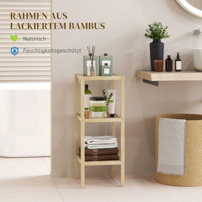 HOMCOM Badregal aus Bambus mit 3 Ebenen, 78 cm hohes Badezimmerregal mit Fußpolster, Standregal für Küche, Bad, Wohnzimmer, platzsparend, Natur, 33x31 cm (BxT)