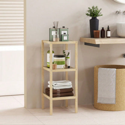 HOMCOM Badregal aus Bambus mit 3 Ebenen, 78 cm hohes Badezimmerregal mit Fußpolster, Standregal für Küche, Bad, Wohnzimmer, platzsparend, Natur, 33x31 cm (BxT)