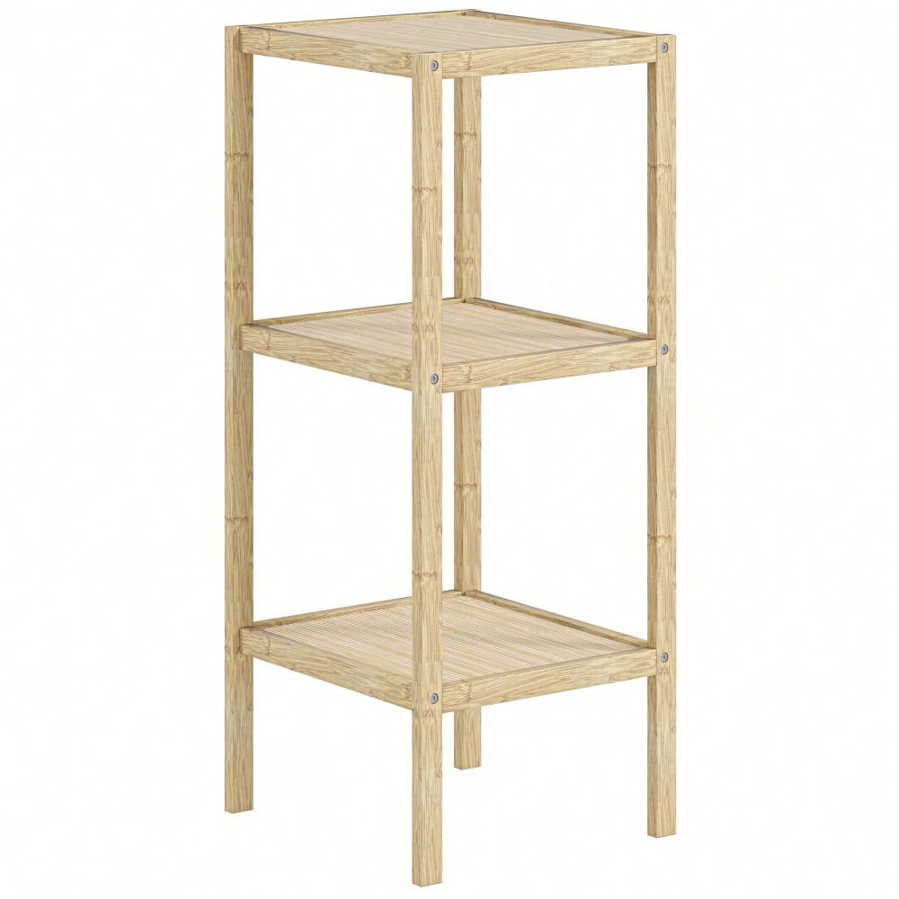 HOMCOM Badregal aus Bambus mit 3 Ebenen, 78 cm hohes Badezimmerregal mit Fußpolster, Standregal für Küche, Bad, Wohnzimmer, platzsparend, Natur, 33x31 cm (BxT)