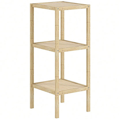 HOMCOM Badregal aus Bambus mit 3 Ebenen, 78 cm hohes Badezimmerregal mit Fußpolster, Standregal für Küche, Bad, Wohnzimmer, platzsparend, Natur, 33x31 cm (BxT)