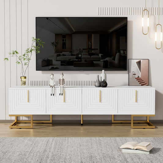 Gigab2b original image - TV-Schrank, lowboard mit strukturierter Tür, TV-Möbel, goldenen Griffen und goldenen Füßen