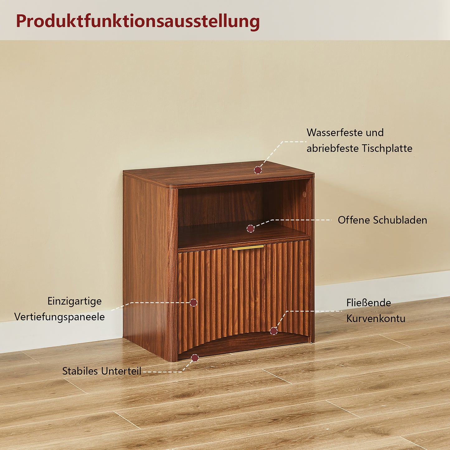 Space-Saving Golden Nightstand with Open Drawer