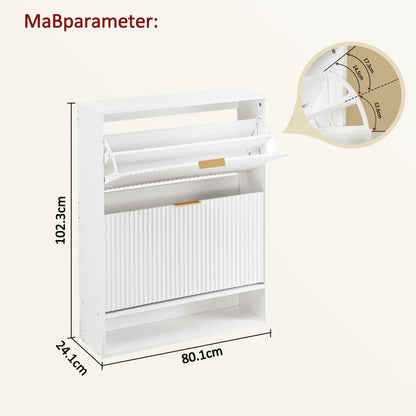 80 x 24 cm Schuhschrank mit Nutfront – Höhenverstellbar mit Kippschutz und Dekotisch für den Flur, in Weiß