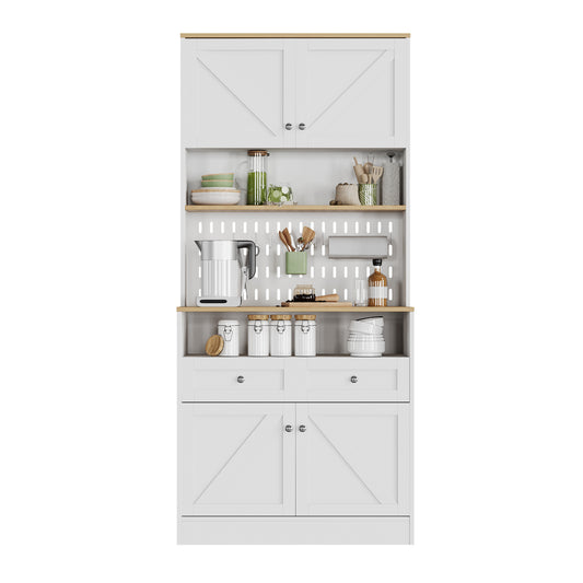 Gigab2b original image - Stilvoller weißer Esszimmer Sideboard mit 2 Schubladen und 4 Türen – Elegantes Buffet für Küche, Esszimmer & Wohnzimmer mit Silber Griffen und großzügigem Stauraum