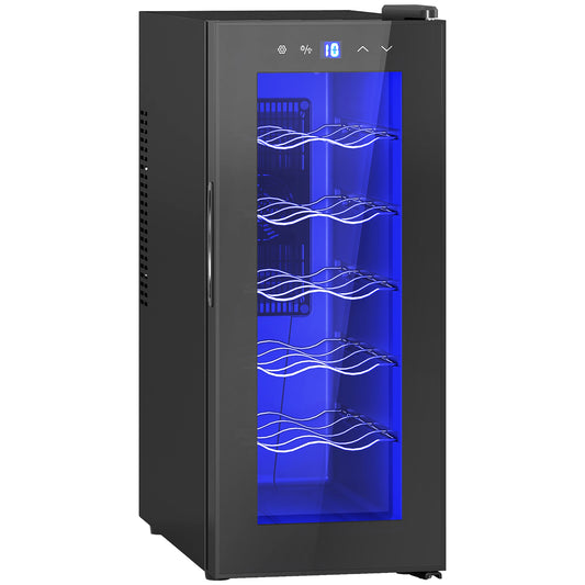 Gigab2b original image - Weinkühlschrank 12 Flaschen 30L 8-18℃ Doppelt Thermoelektrisch Flaschenkühlschrank mit Glastür, Getränkekühlschrank mit LED-Leuchte, Kleiner Weinschrank mit Touch-Screen Schwarz